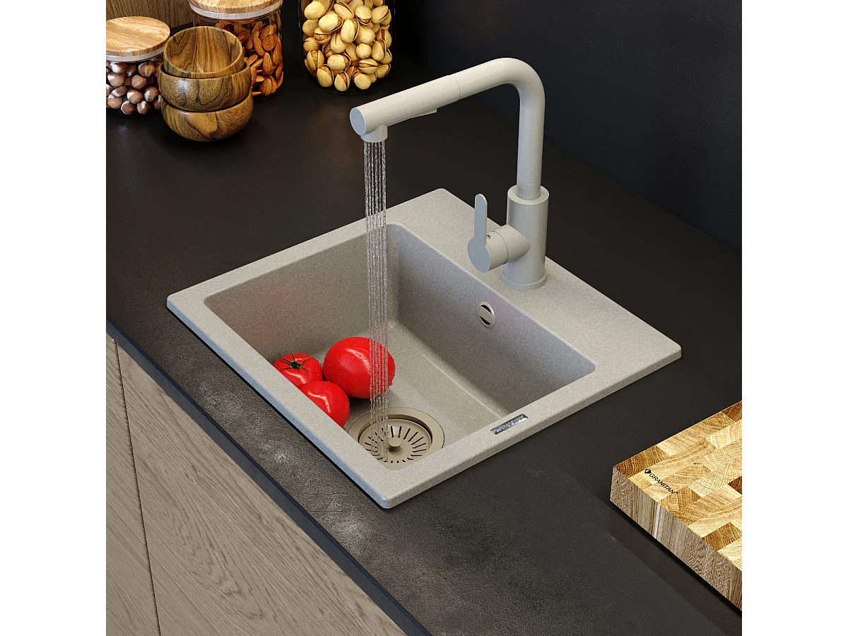 ÉVIER GRANIT BEIGE ENSEMBLE CUISINE MITIGEUR SIPHON COULEUR TEOR