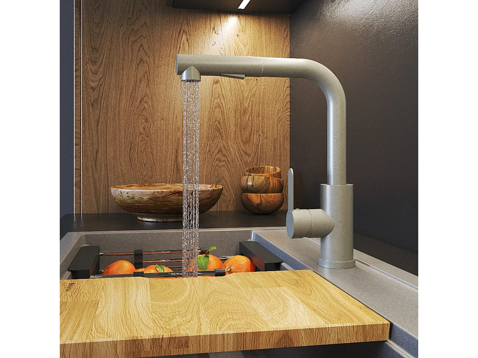 ÉVIER GRANIT BEIGE ENSEMBLE CUISINE MITIGEUR SIPHON COULEUR TEOR