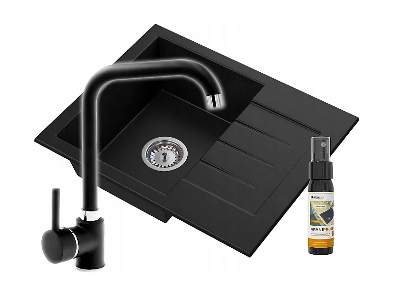 ÉVIER EN GRANIT ROBINETTERIE MURALE SIPHON PREVEX