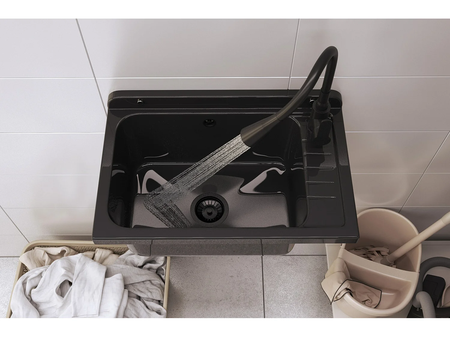 ÉVIER TECHNIQUE CHAMBRE MARBRE NOIR BUANDERIE GARAGE MONZA