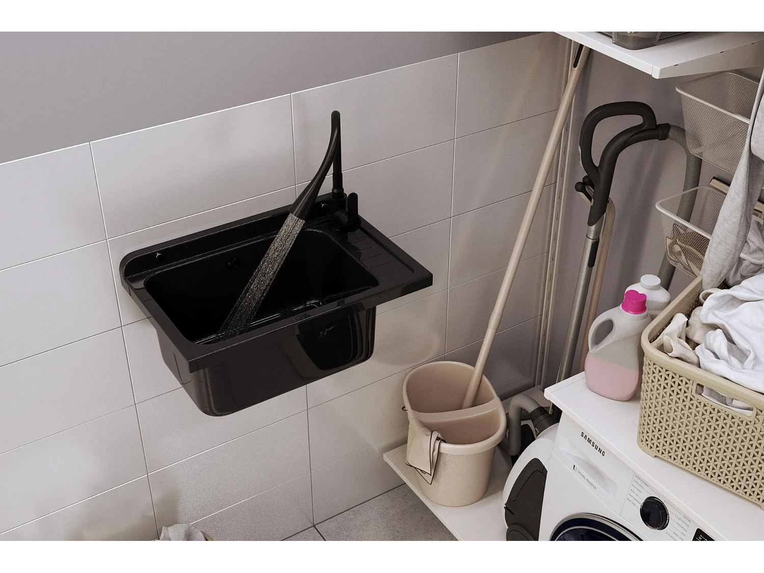 ÉVIER TECHNIQUE CHAMBRE MARBRE NOIR BUANDERIE GARAGE MONZA