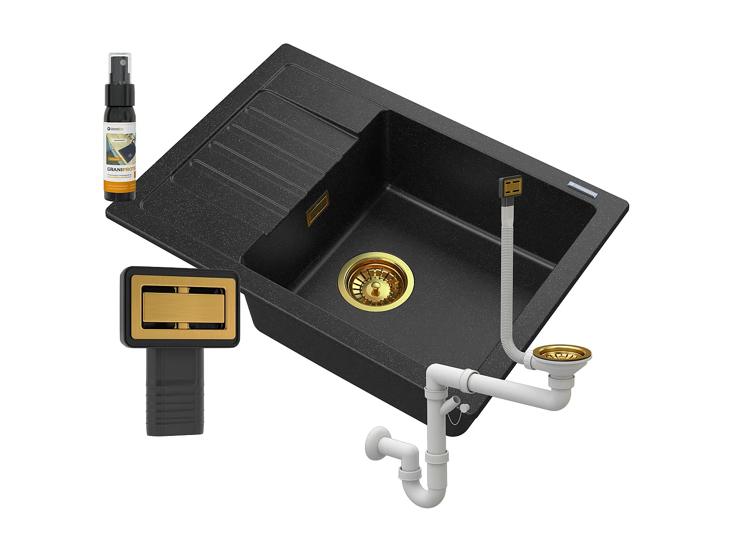 ÉVIER EN GRANIT ARGOS + SIPHON SQUARE GOLD