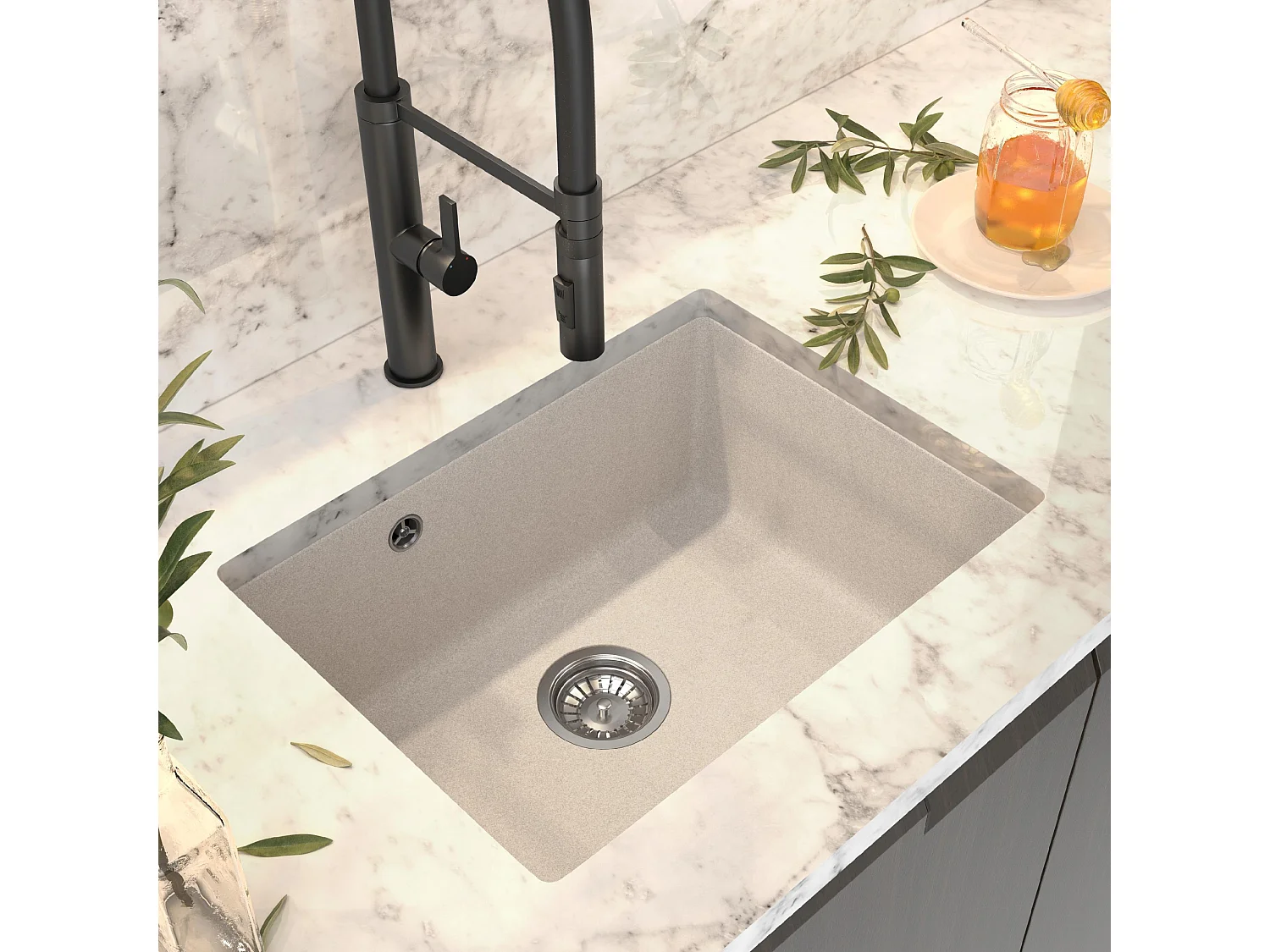 MANADO BEIGE ÉVIER SOUS PLAN CHROMÉ 60