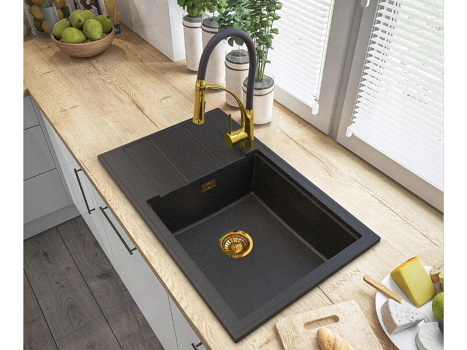 ÉVIER EN GRANIT OR LOUIS SIPHON BAT NEXO GOLD