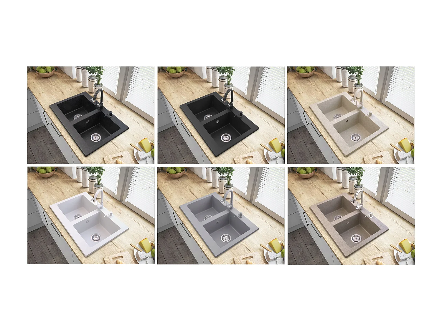 VERSO évier en granit à deux compartiments + robinetterie