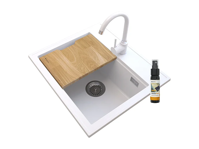 FOXAL ÉVIER EN GRANIT BLANC + MITIGEUR BLANC