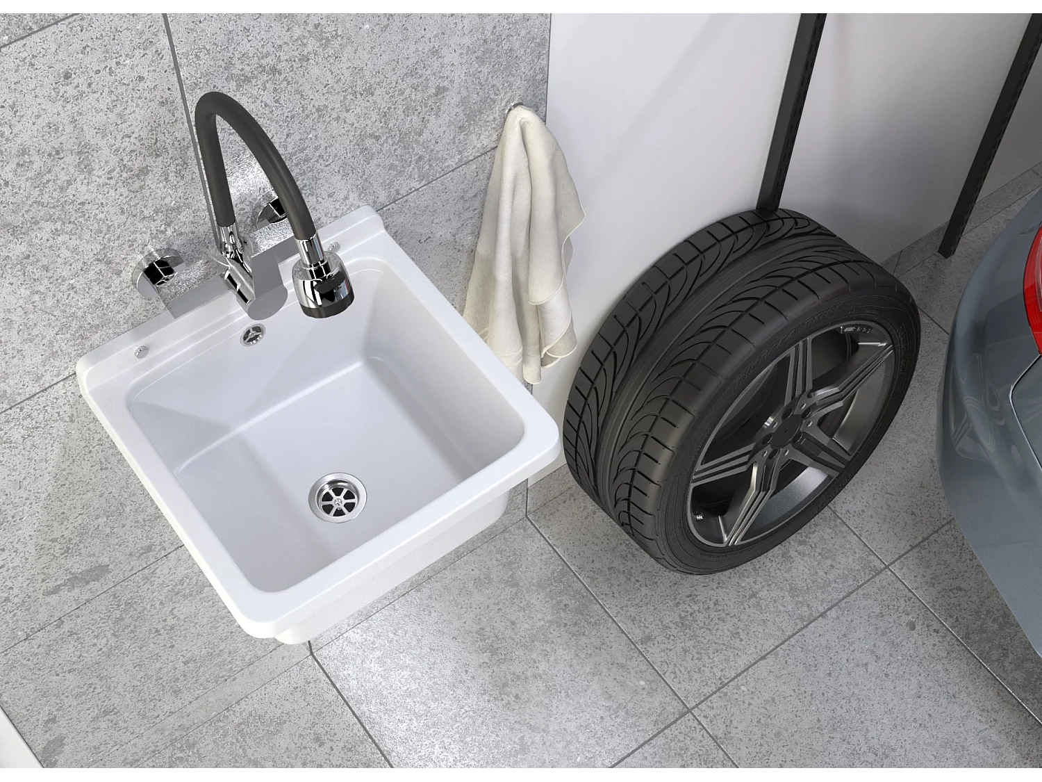 ÉVIER UTILITAIRE CHAMBRE TECHNIQUE GARAGE BLANC CHAUDIÈRE SALLE DE TRAVAIL ORTA