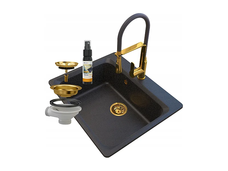ÉVIER EN GRANIT SIPHON DORÉ ROBINET DORÉ ZANTE