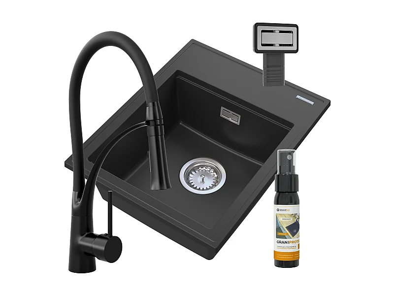 ÉVIER EN GRANIT ROBINETTERIE NOIRE ALOR