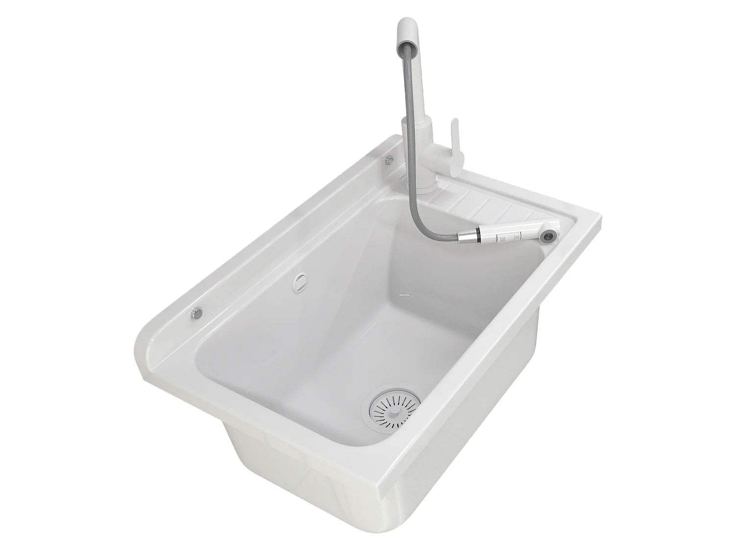 ÉVIER DE FERME BLANC ROBINETS MÉLANGEURS BEC EXTRACTIBLE BUANDERIE GARAGE MONZA