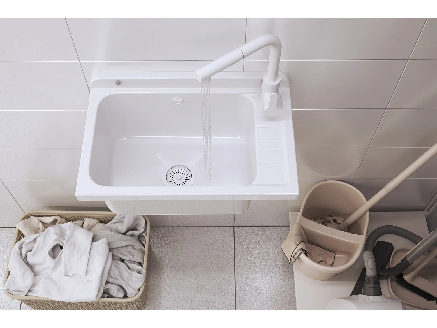 ÉVIER DE FERME BLANC ROBINETS MÉLANGEURS BEC EXTRACTIBLE BUANDERIE GARAGE MONZA