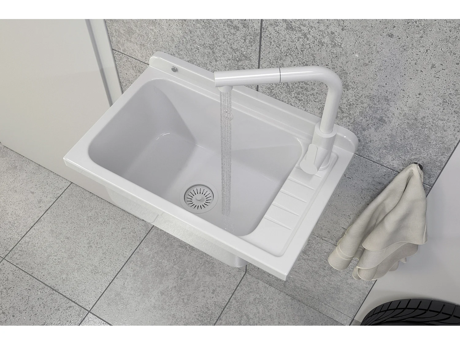 ÉVIER DE FERME BLANC ROBINETS MÉLANGEURS BEC EXTRACTIBLE BUANDERIE GARAGE MONZA