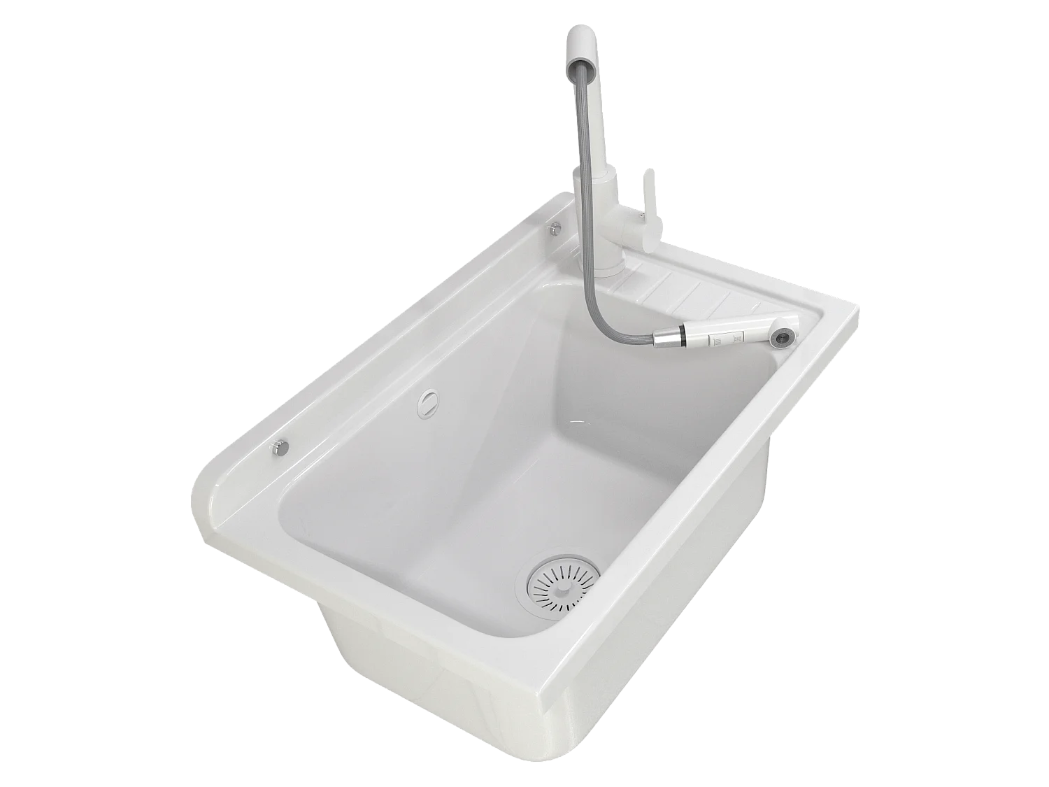 ÉVIER DE FERME BLANC ROBINETS MÉLANGEURS BEC EXTRACTIBLE BUANDERIE GARAGE MONZA