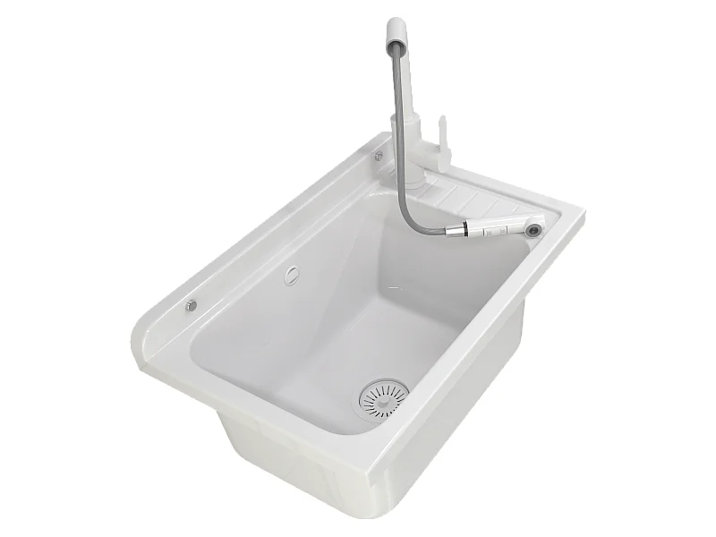 ÉVIER DE FERME BLANC ROBINETS MÉLANGEURS BEC EXTRACTIBLE BUANDERIE GARAGE MONZA