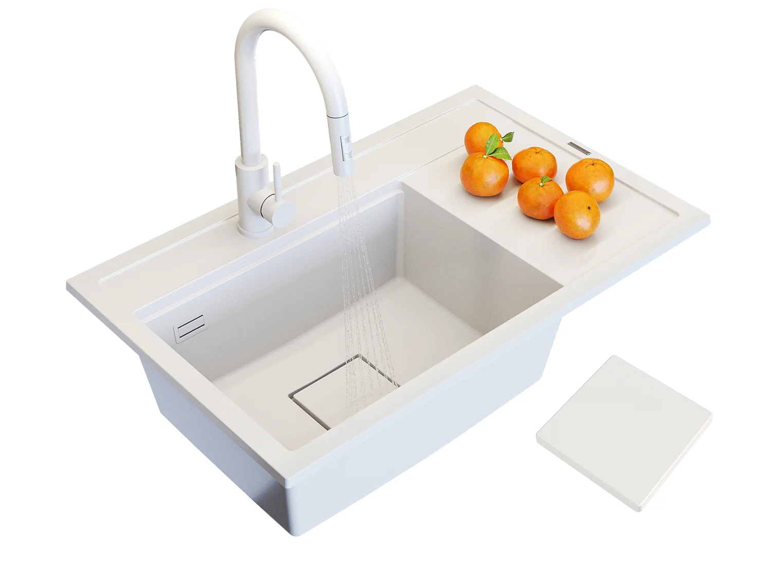 ÉVIER EN GRANIT ROBINET DE CUISINE BLANC CAPUCHON ENSEMBLE MODERNE RENDO