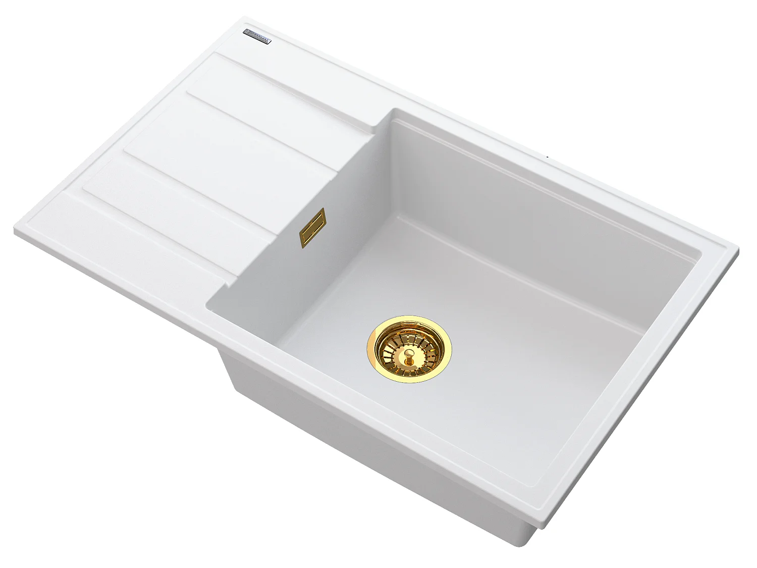 ÉVIER MONOCUVE EN GRANIT LOUIS AVEC ÉGOUTTOIR SIPHON OR