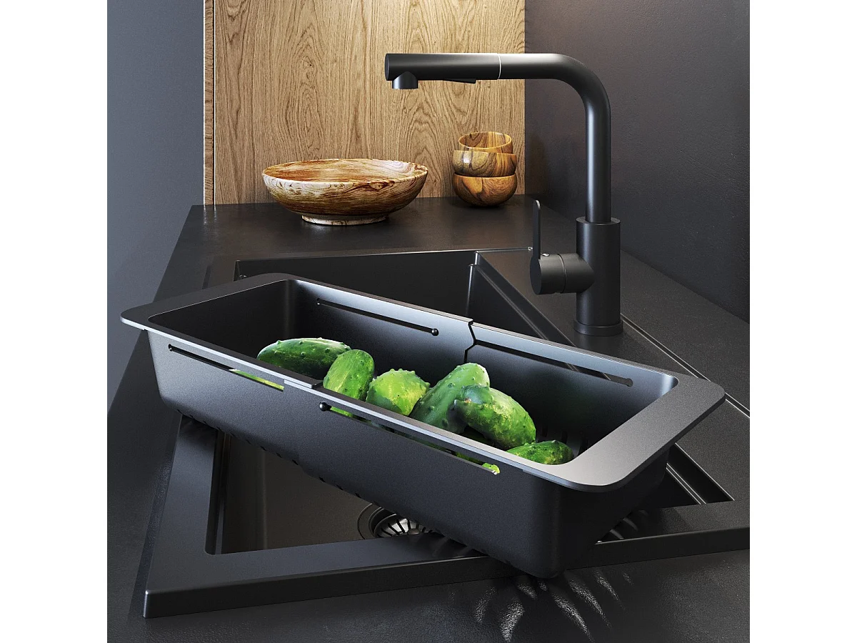 PANIER PLIANT PLASTIQUE NOIR ÉGOUTTOIR D'ÉVIER PASSOIRE UNIVERSELLE