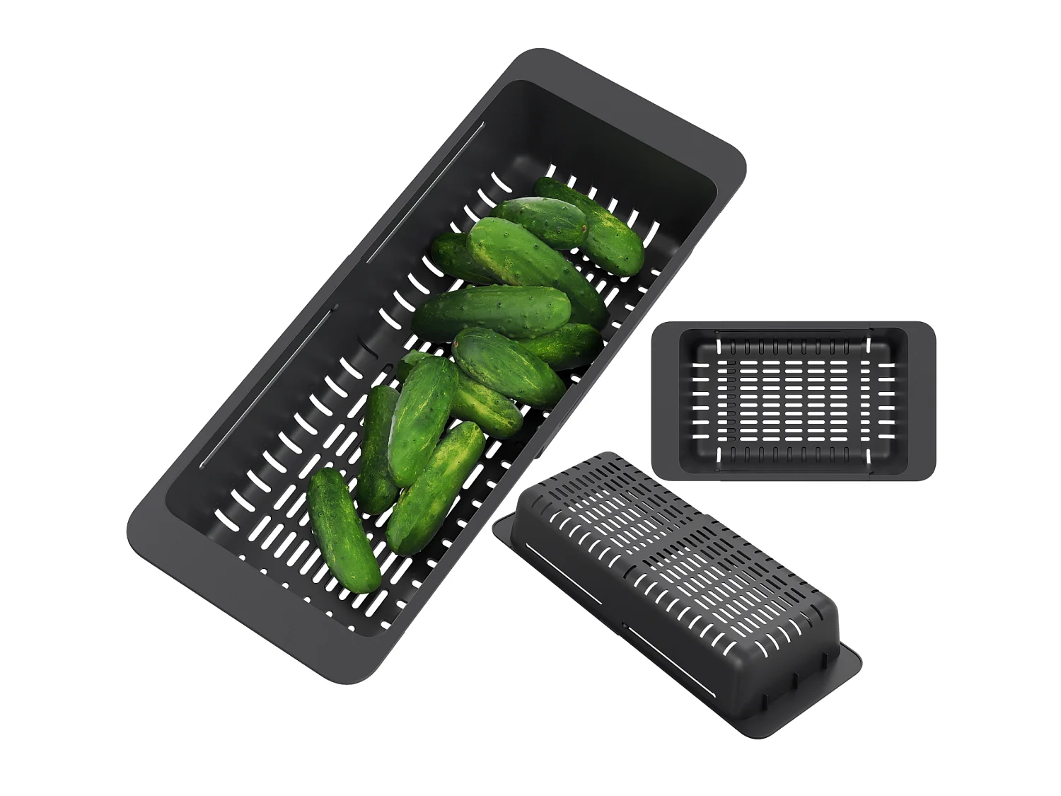 PANIER PLIANT PLASTIQUE NOIR ÉGOUTTOIR D'ÉVIER PASSOIRE UNIVERSELLE
