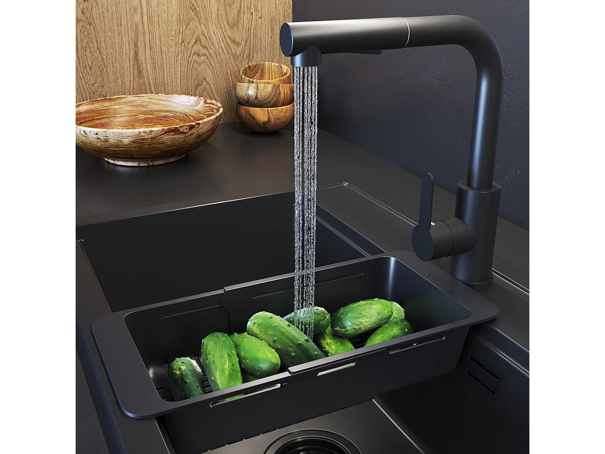 PANIER PLIANT PLASTIQUE NOIR ÉGOUTTOIR D'ÉVIER PASSOIRE UNIVERSELLE