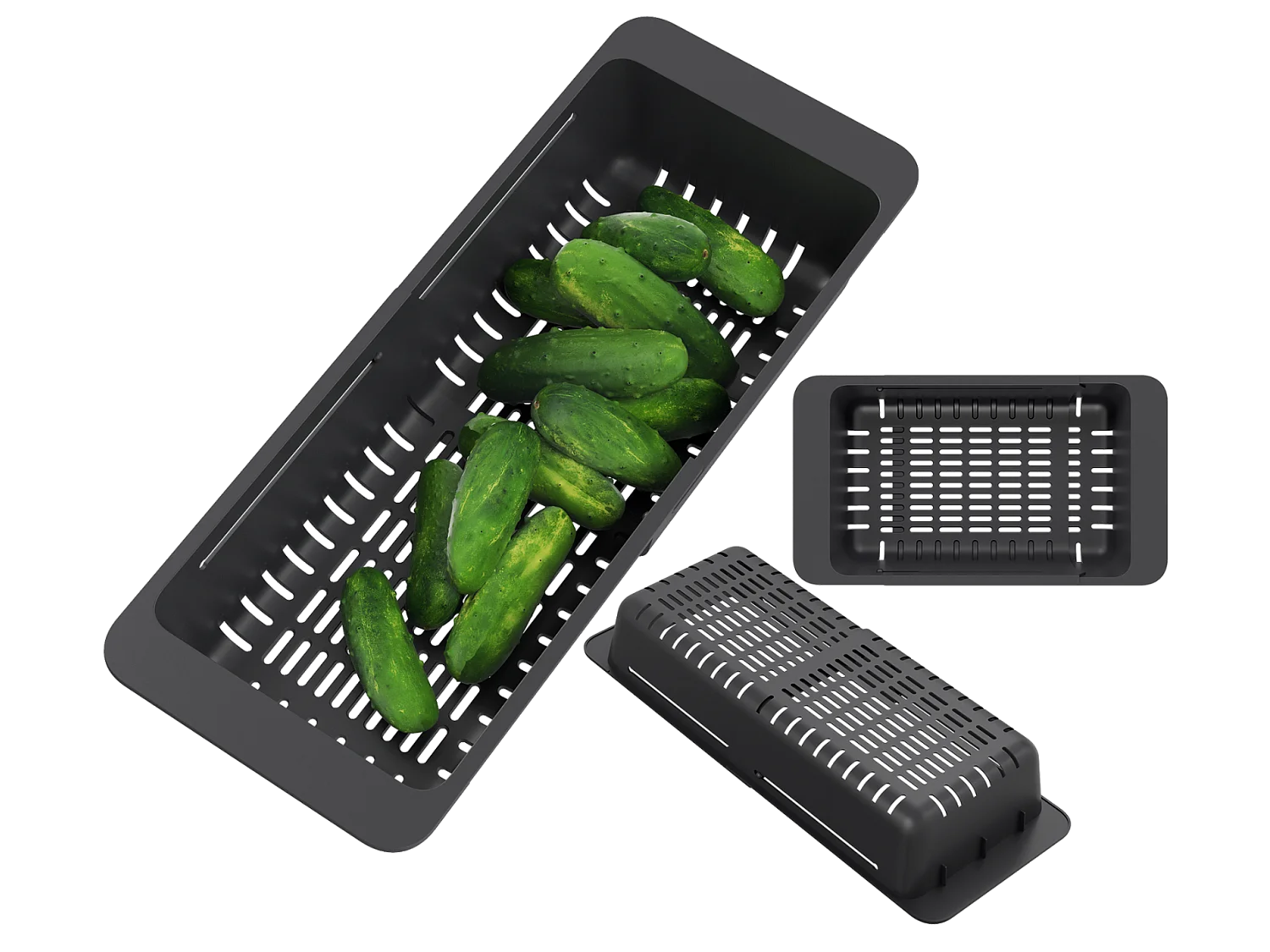 PANIER PLIANT PLASTIQUE NOIR ÉGOUTTOIR D'ÉVIER PASSOIRE UNIVERSELLE