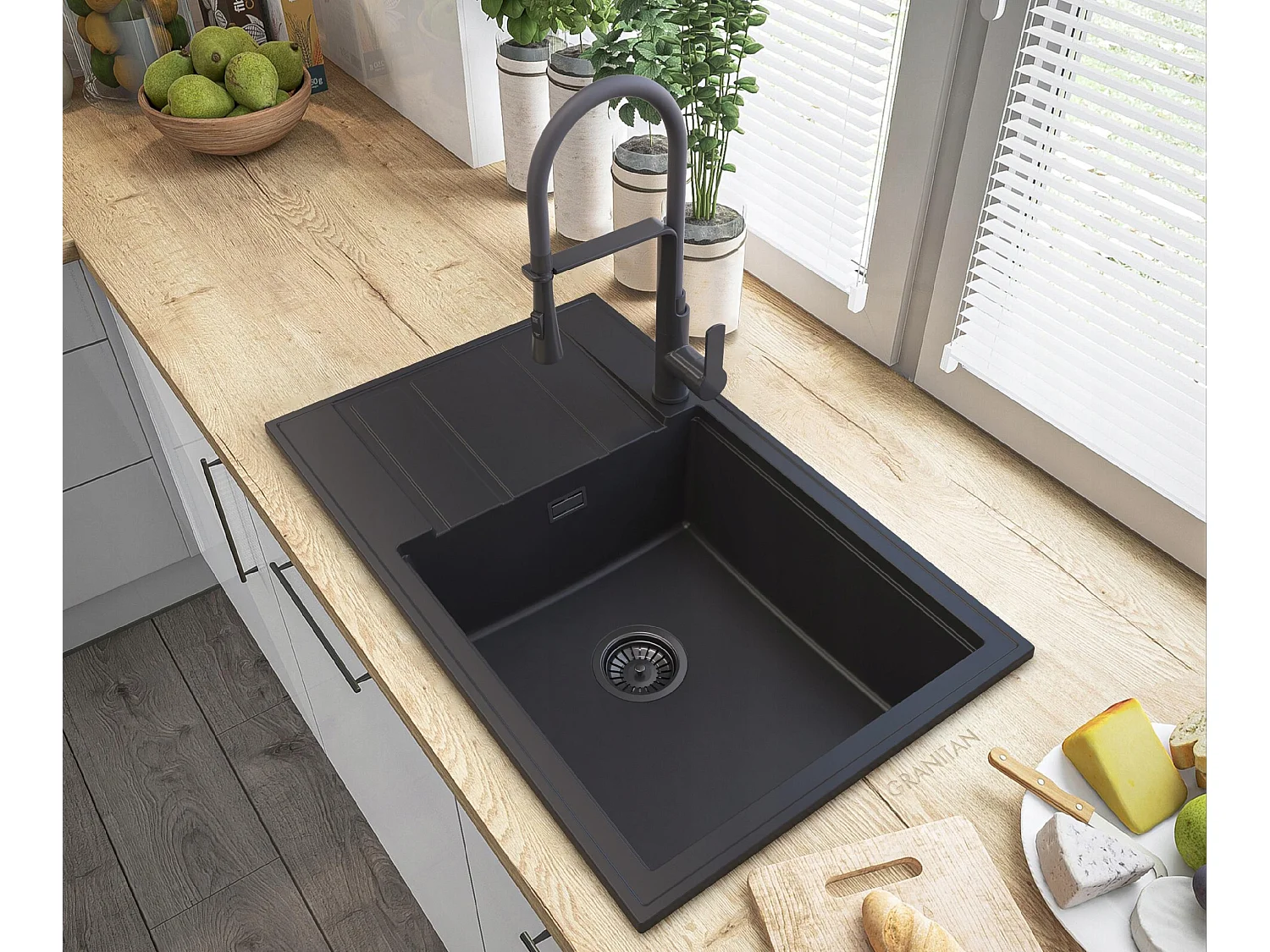 ÉVIER GRANIT NOIR LOUIS SIPHON BAT VEGAS NOIR