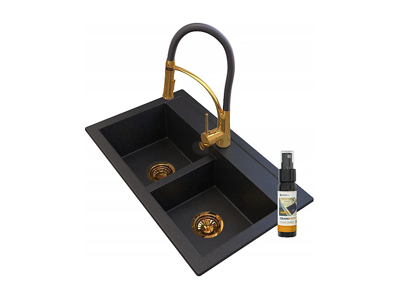 OR NOIR GRANIT ÉVIER DUET MITIGEUR SIPHON