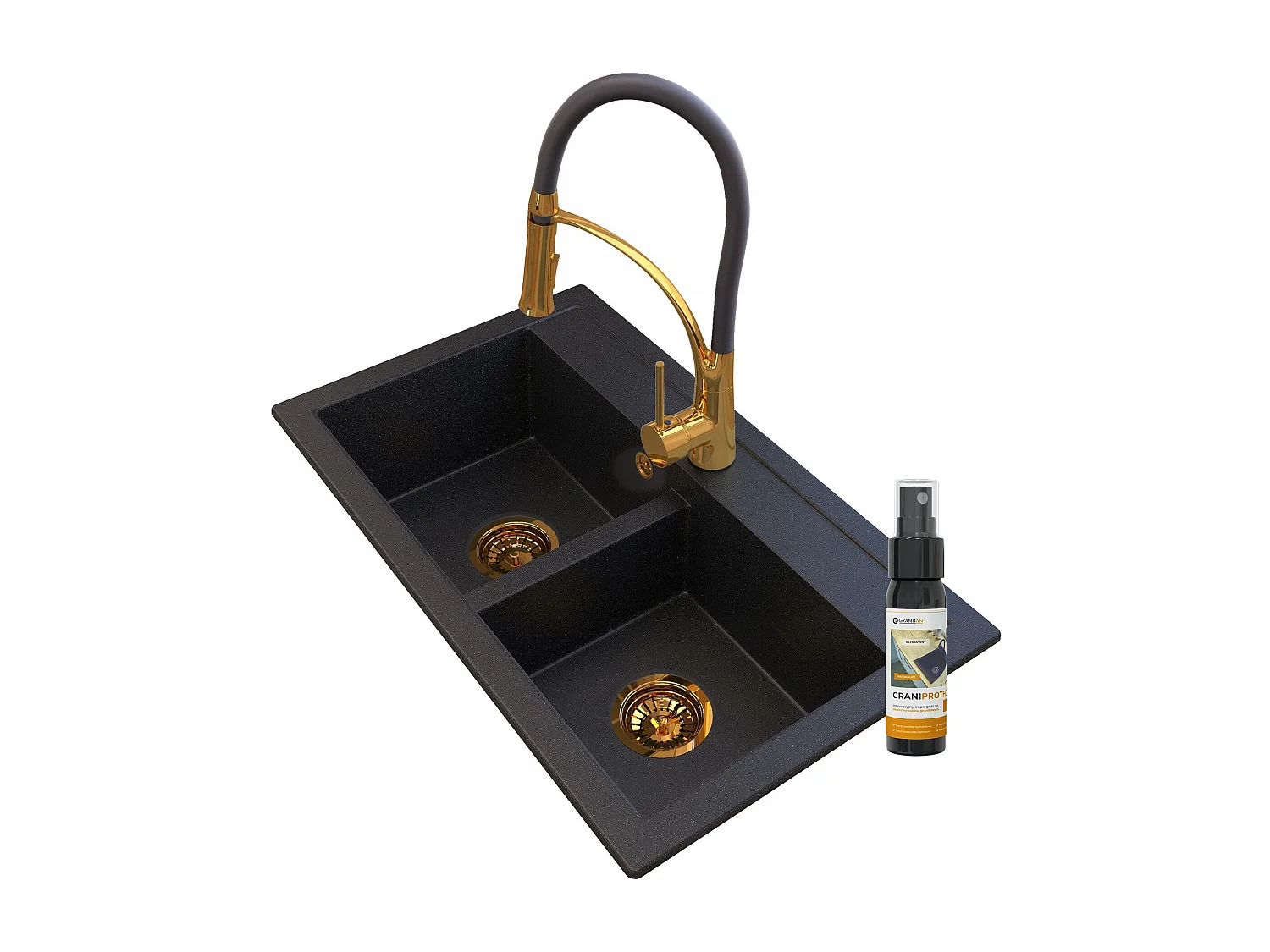 OR NOIR GRANIT ÉVIER DUET MITIGEUR SIPHON