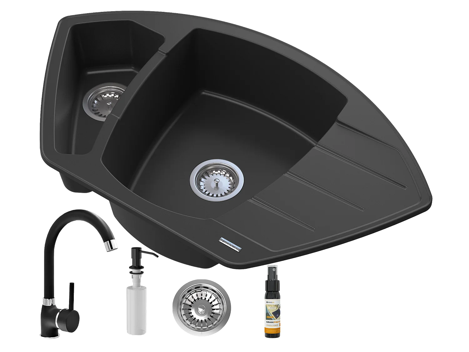 ÉVIER D'ANGLE EN GRANIT+BOÎTIER+DISTRIBUTEUR 7 COULEURS