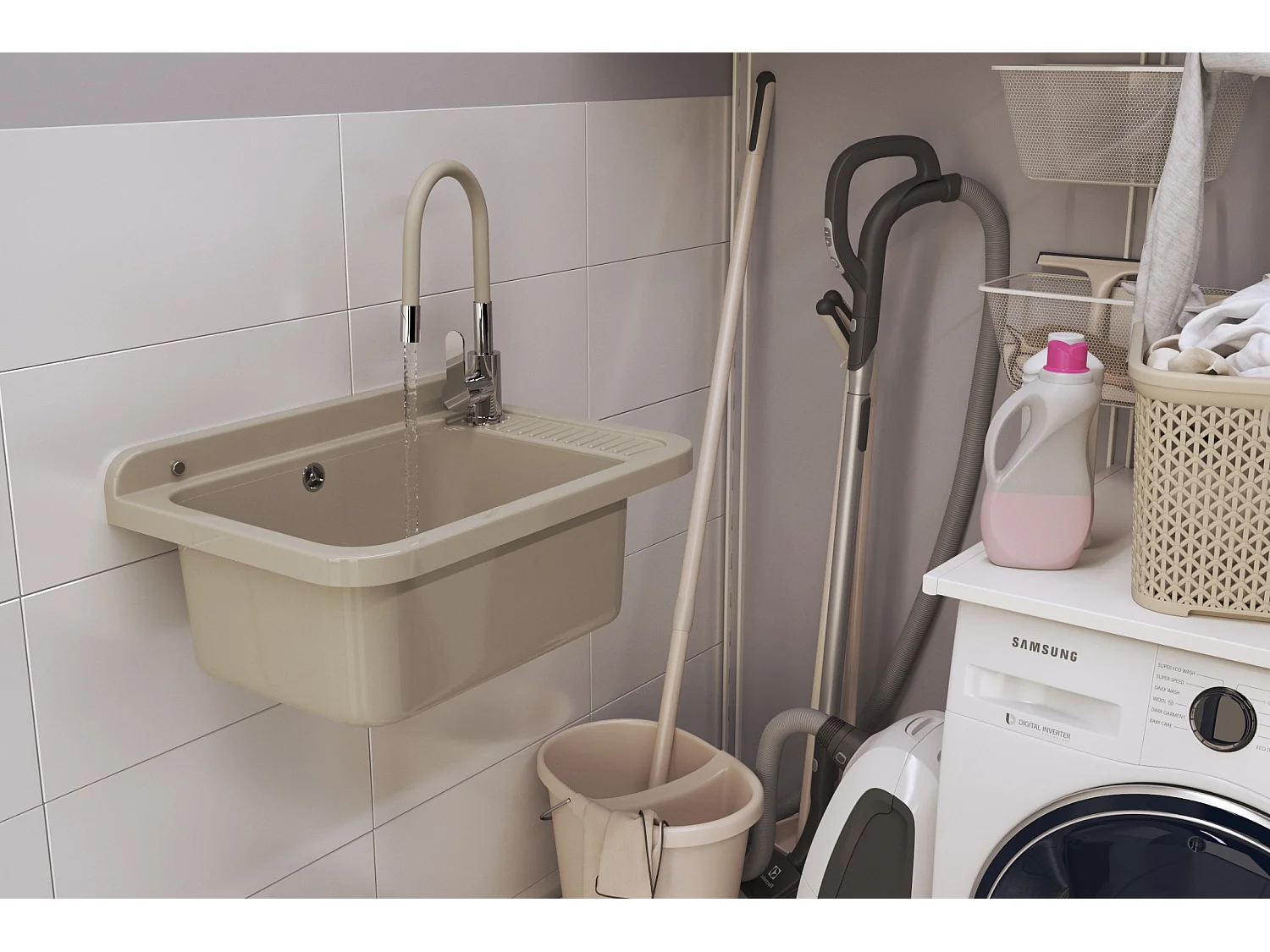 TECHNIQUE ÉVIER UTILITAIRE BEIGE CHAMBRE DE TRAVAIL BUANDERIE GARAGE NEGRA LARGE