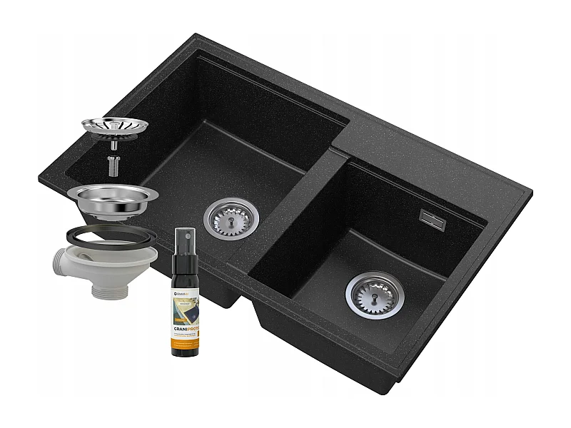 ÉVIER DOUBLE BAC EN GRANIT SIPHON CHROMÉ HEKTOR