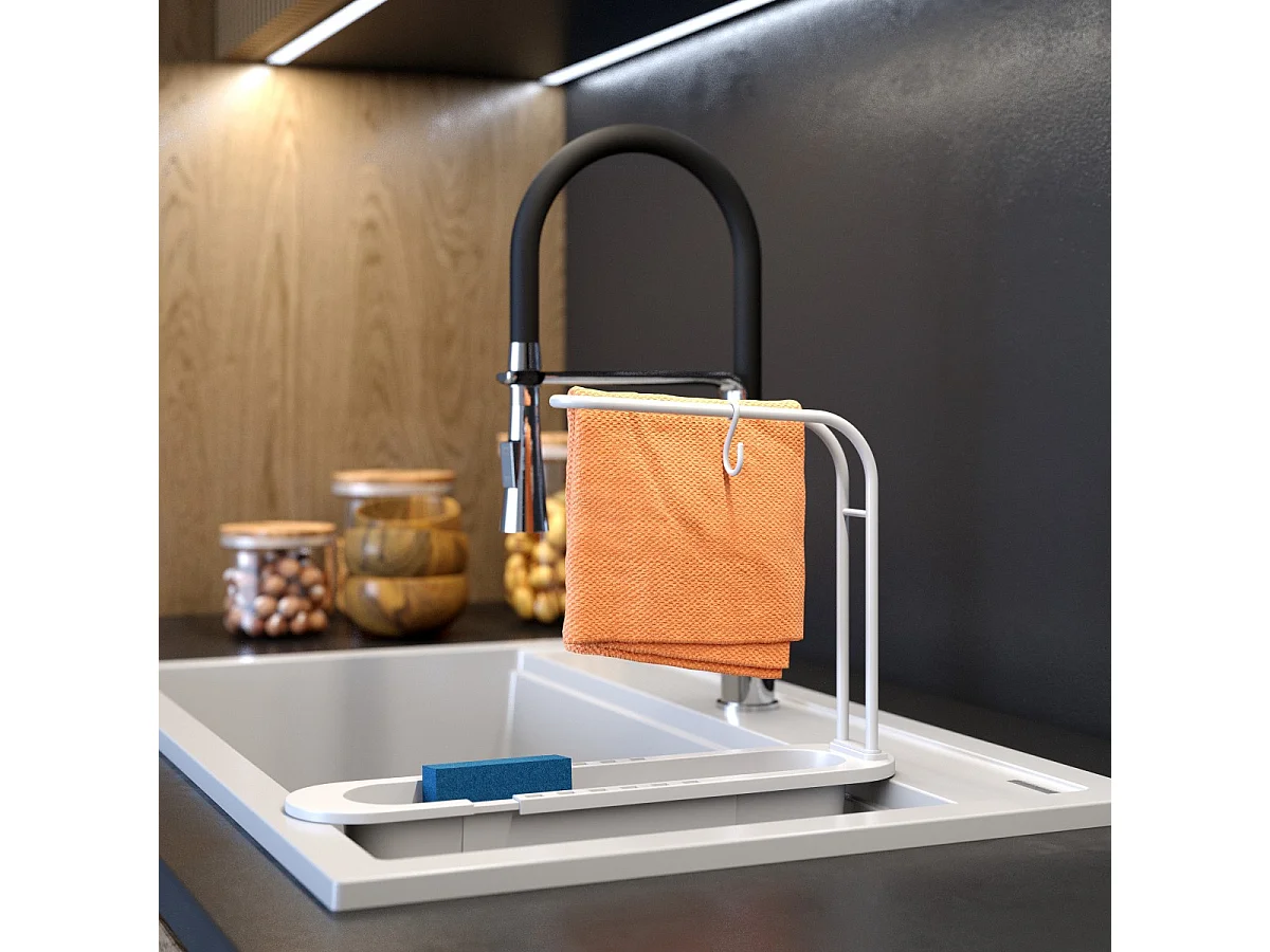 ORGANISATEUR D'ÉVIER PANIER PLIANT PLASTIQUE BLANC ÉGOUTTOIR