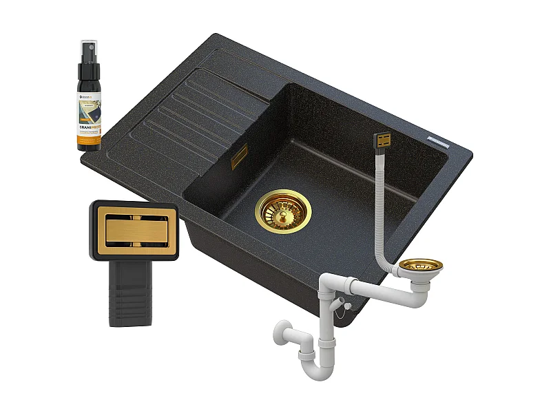 ÉVIER EN GRANIT ARGOS DORÉ + SIPHON CARRÉ DORÉ