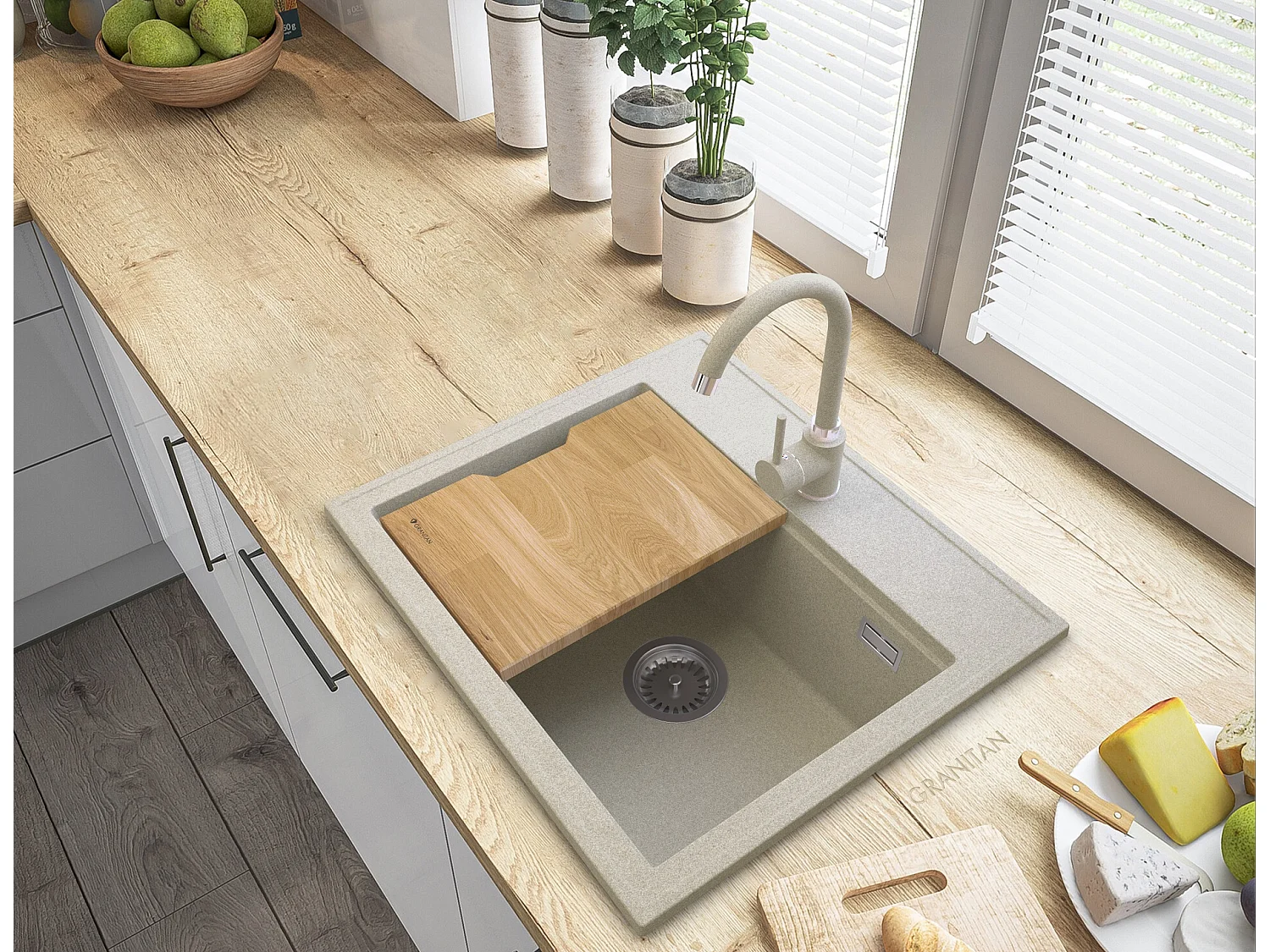 FOXAL ÉVIER GRANIT BEIGE + MITIGEUR BEIGE