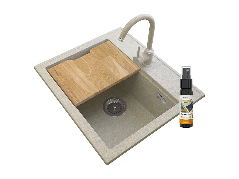 FOXAL ÉVIER GRANIT BEIGE + MITIGEUR BEIGE