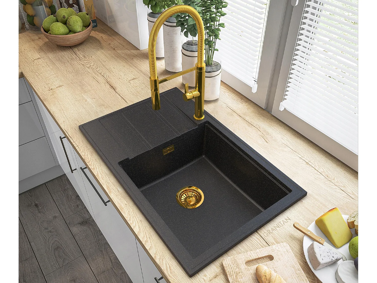 ÉVIER EN GRANIT OR LOUIS SIPHON GOLD BAT HIGH