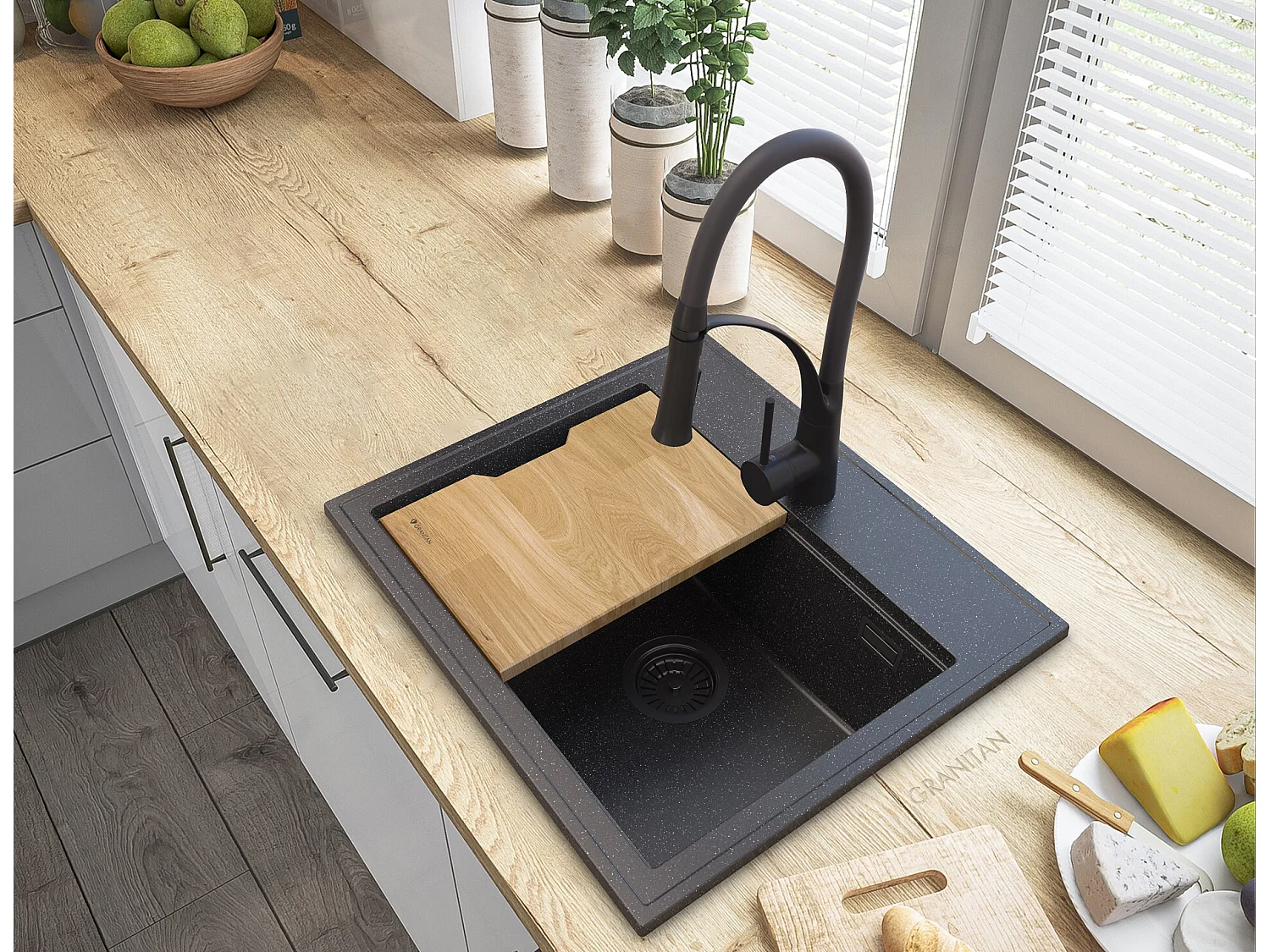 FOXAL ÉVIER GRANIT TACHETÉ + MITIGEUR NEXO NOIR