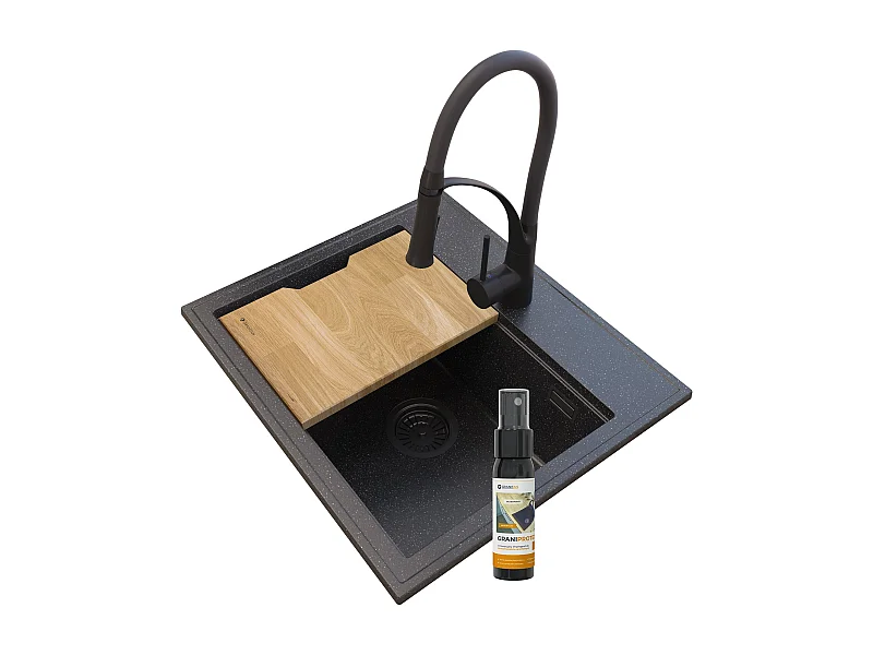 FOXAL ÉVIER GRANIT TACHETÉ + MITIGEUR NEXO NOIR