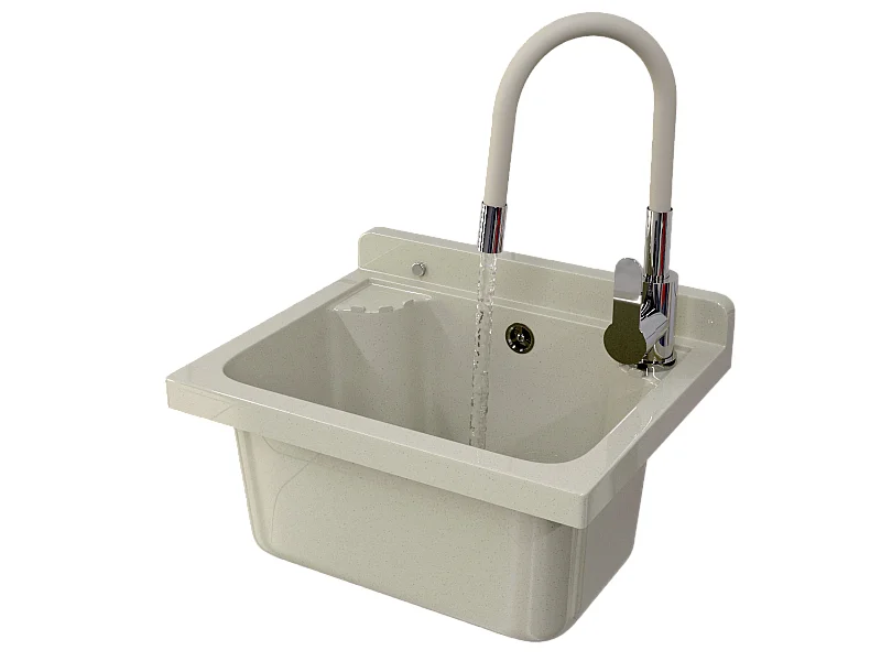 ÉVIER DE FERME BEIGE MITIGEUR AVEC BEC FLEXIBLE LOMA