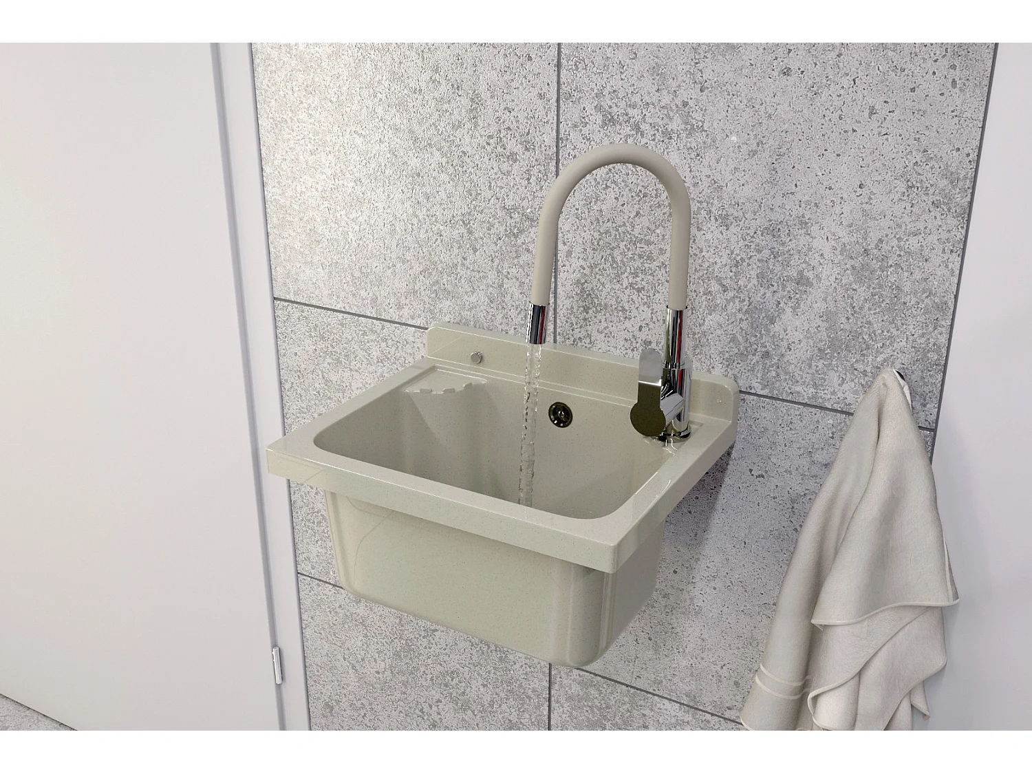 ÉVIER DE FERME BEIGE MITIGEUR AVEC BEC FLEXIBLE LOMA