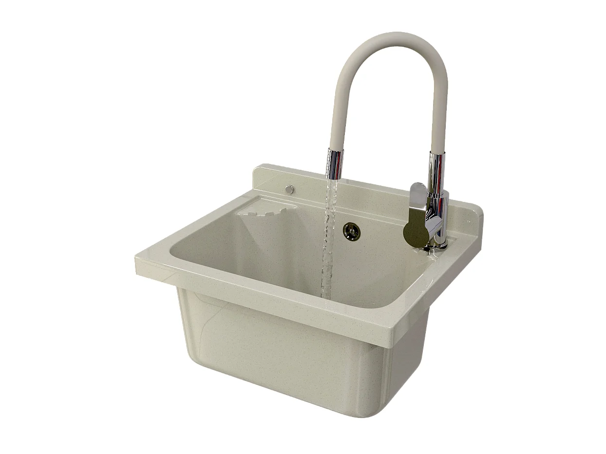 ÉVIER DE FERME BEIGE MITIGEUR AVEC BEC FLEXIBLE LOMA