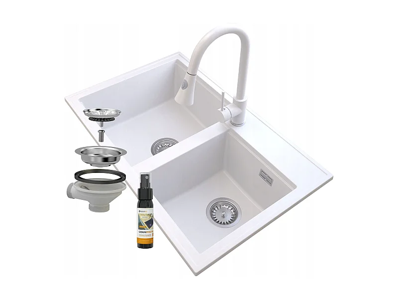 ÉVIER GRANIT BLANC HECTOR SIPHON CHROME BAT SNAKE