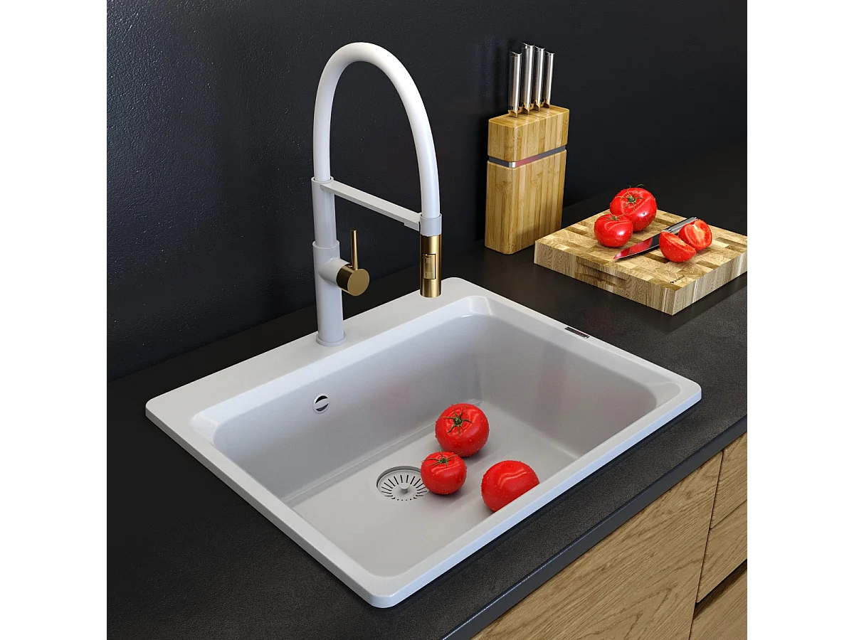 ZANTE évier en granit set de robinetterie blanc panier siphon SORIA