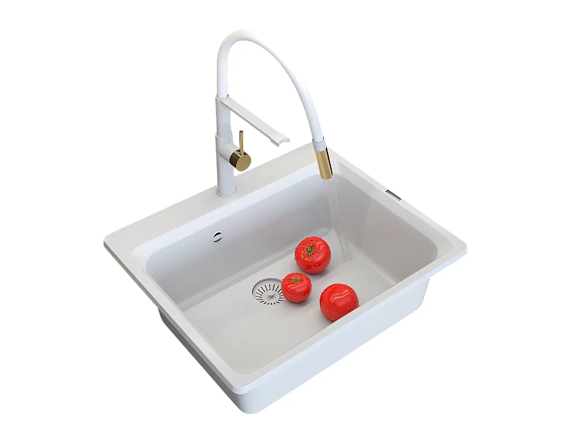 ZANTE évier en granit set de robinetterie blanc panier siphon SORIA