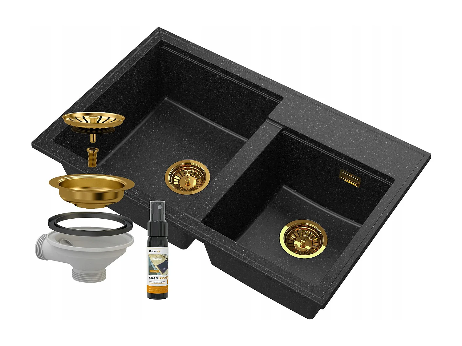 GRANIT ÉVIER 2 COMPARTIMENTS SIPHON GOLDEN HECTOR GRANIT