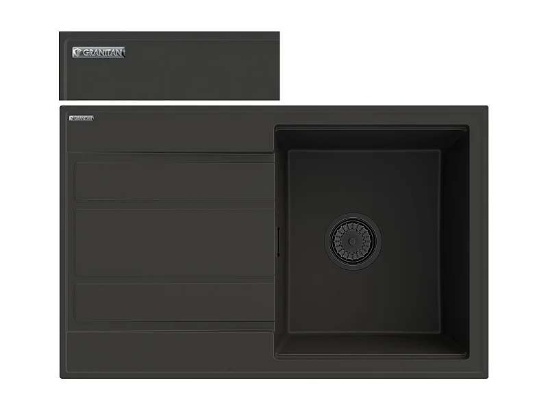 ÉVIER EN GRANIT ÉGOUTTOIR NOIR SIPHON TIMOR