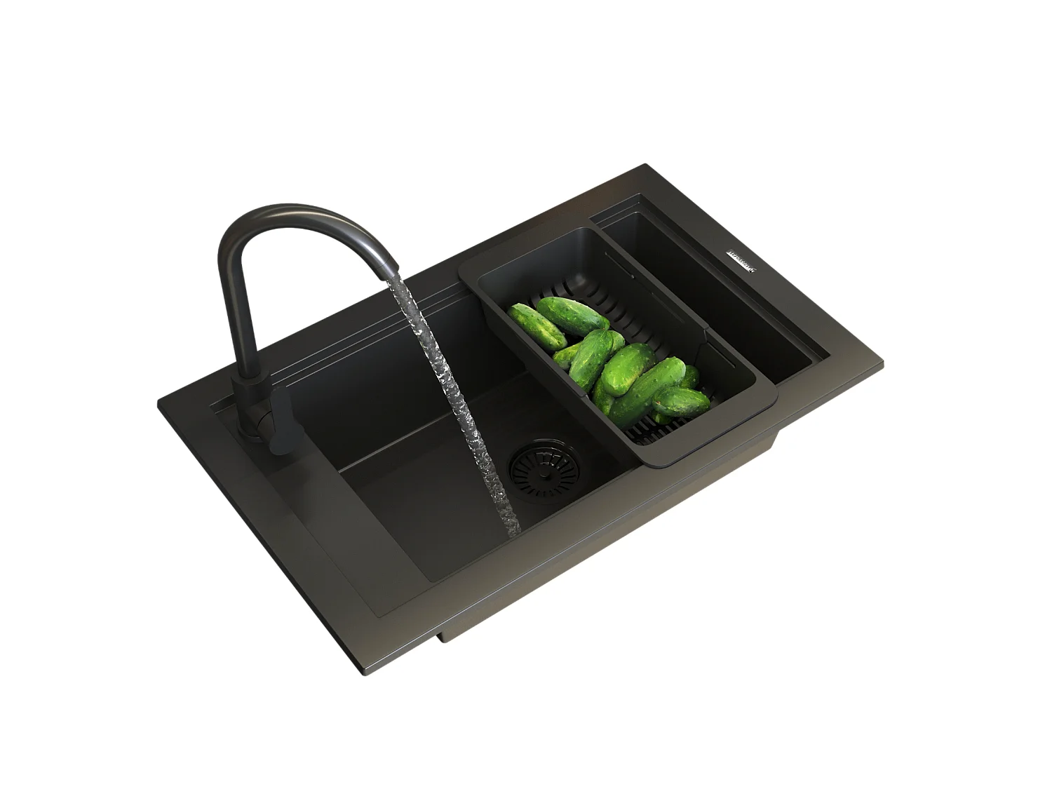 ÉVIER MONOCUVE MITIGEUR NOIR PANIER SIPHON PANAMA BOARD