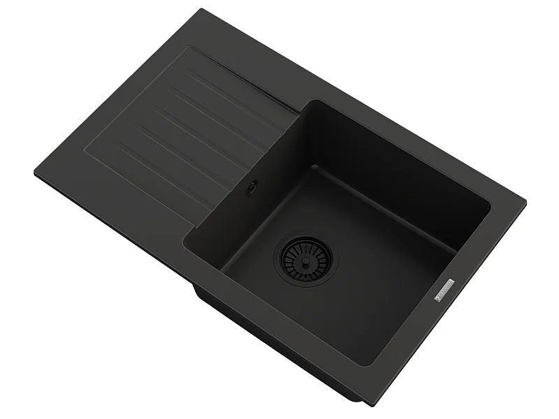 ÉVIER PROSOTANGULAIRE À UN BAC EN GRANIT AVEC GRAND ÉGOUTTOIR SIPHON NOIR MINO