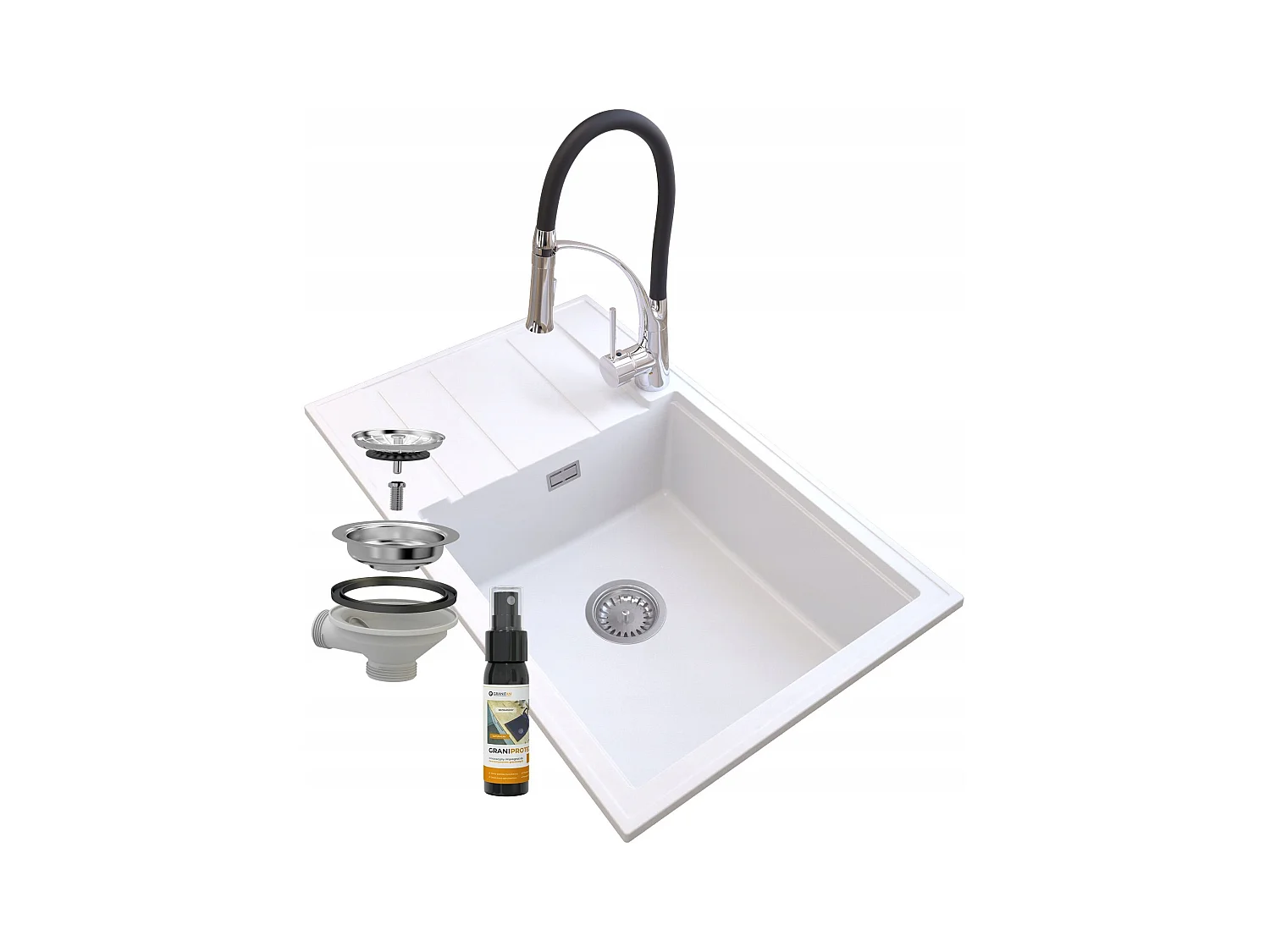 ÉVIER GRANIT BLANC LOUIS SIPHON BAT NEXO CHROME
