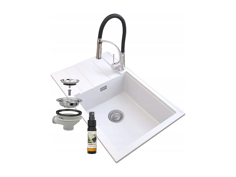 ÉVIER GRANIT BLANC LOUIS SIPHON BAT NEXO CHROME