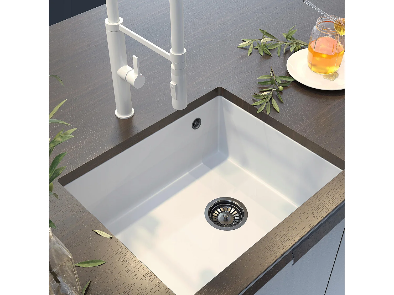 Évier encastré blanc SALIX avec siphon noir